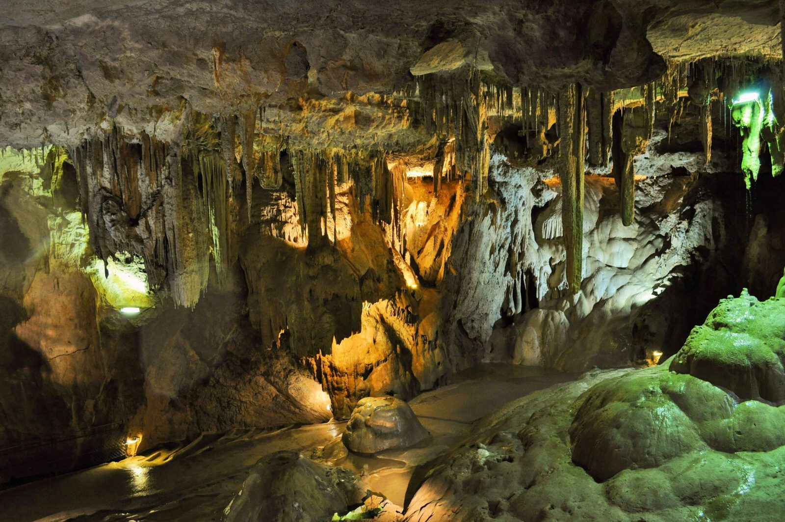 Explore the stunning stalactites within the Grottes de Betharram caves in France.